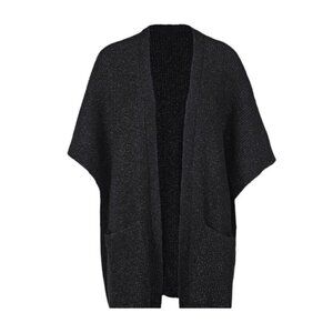 Cabi Lagenlook Charcoal Black Sparkle Open Front Poncho Sweater Size XS/S